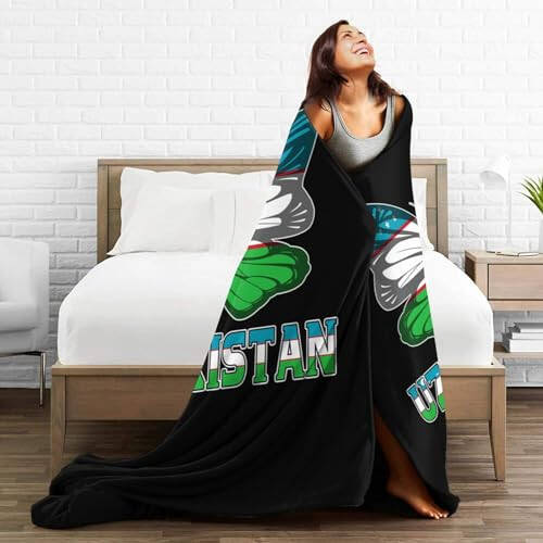 Generic Butterfly Uzbekistan Uzbekistan Flag Throw Blanket 50X40in Warm Super Soft Flannel Blankets for Bed Sofa Great Gift6, Black - 5