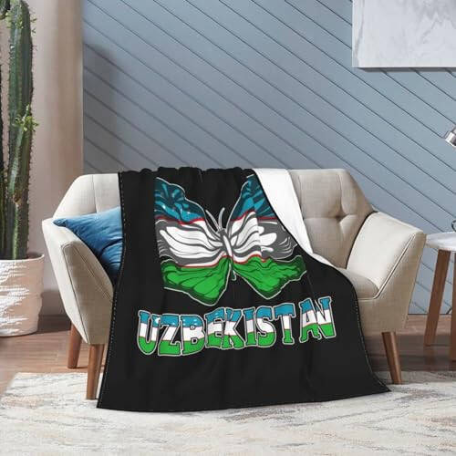 Generic Butterfly Uzbekistan Uzbekistan Flag Throw Blanket 50X40in Warm Super Soft Flannel Blankets for Bed Sofa Great Gift6, Black - 7