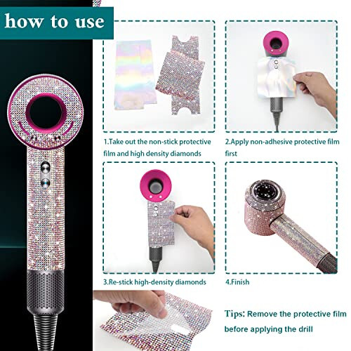 Gengki Self Adhesive Bling Rhinestone Sticker Decal for Dyson Supersonic Hair Dryer - 4