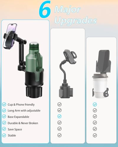 Genişletilebilir Tabanlı Araba Telefon Tutucu, 2'si 1 Arada Çoklu Bardak Telefon Tutucu Genişletici, İçecek Şişeleri, Bardaklar ve Telefonlar İçin Kauçuklu, Tüm Cep Telefonlarına Uygun - 7