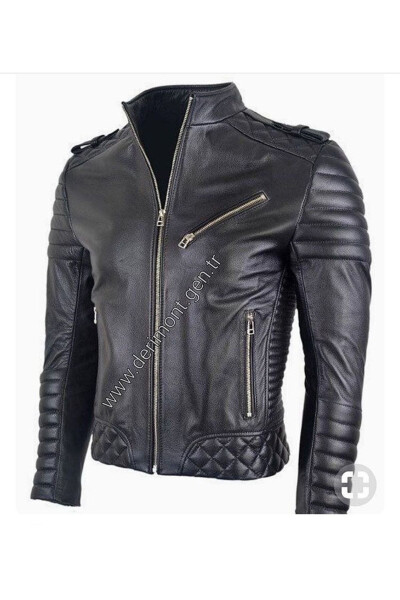 Genuine Lambskin Black Biker Sport Men's Leather Jacket - 1