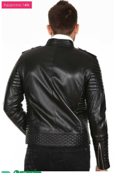 Genuine Lambskin Black Biker Sport Men's Leather Jacket - 2