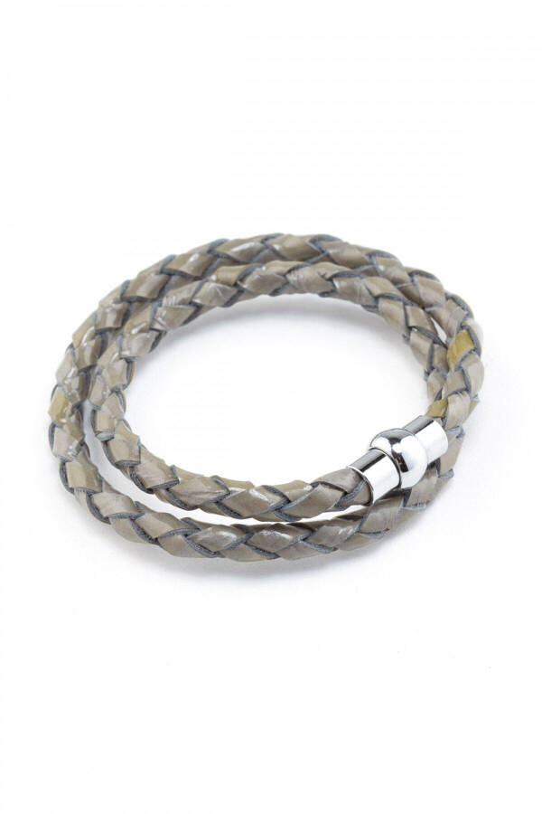 Genuine leather braided bracelet, anthracite color, magnetic closure. - 1