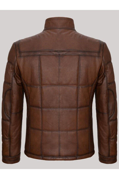 Genuine Leather Brown Embroidered Men's Leather Jacket - 2