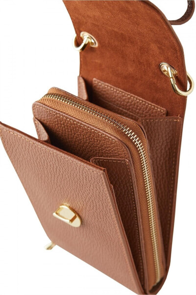 Genuine leather, crossbody phone bag with zipper and card holder for women. - 4