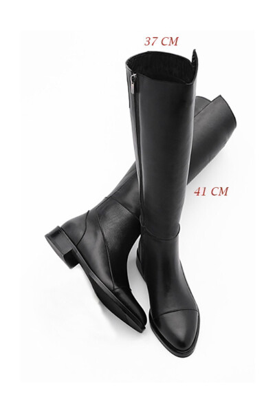 Genuine leather everyday boots, knee-high, zippered, classic, Alis Black. - 1