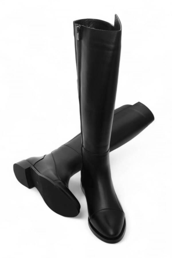 Genuine leather everyday boots, knee-high, zippered, classic, Alis Black. - 2