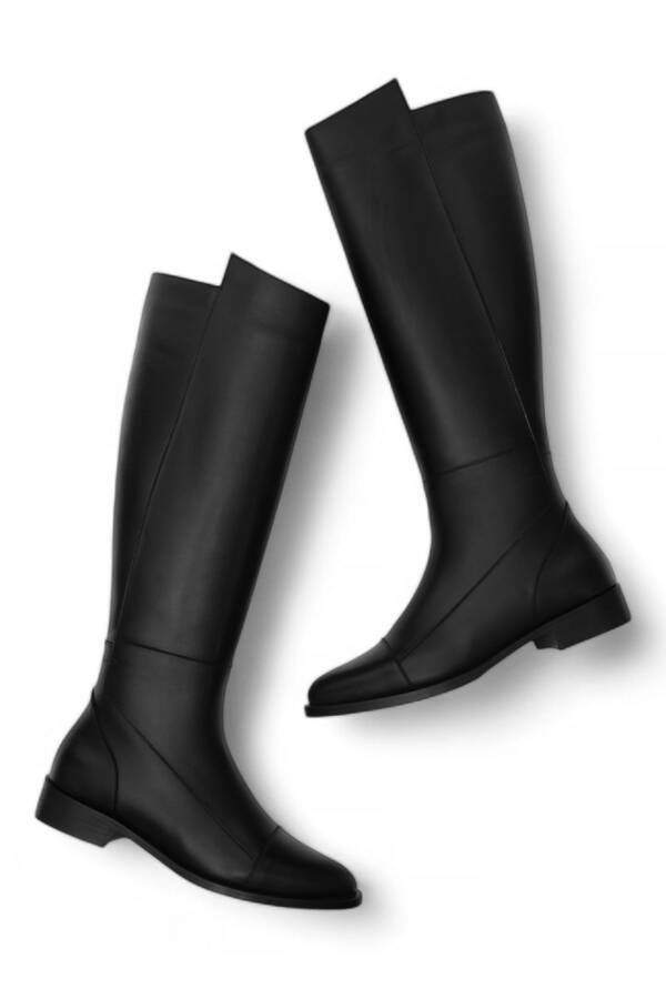 Genuine leather everyday boots, knee-high, zippered, classic, Alis Black. - 3