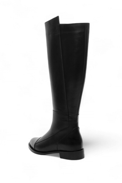 Genuine leather everyday boots, knee-high, zippered, classic, Alis Black. - 4