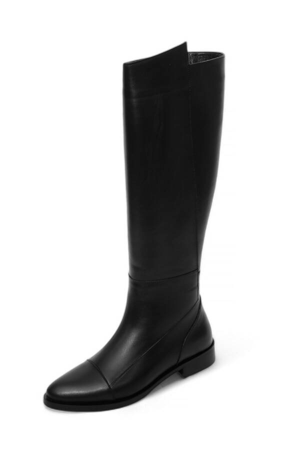 Genuine leather everyday boots, knee-high, zippered, classic, Alis Black. - 5