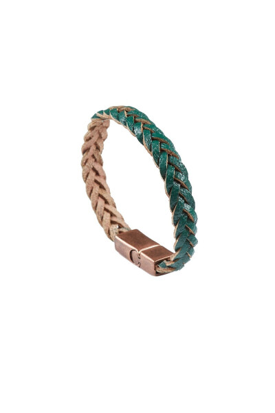 Genuine leather green coffee braided bracelet - 2