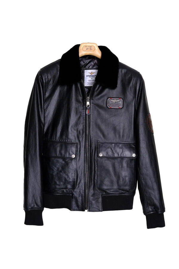 Genuine leather jacket with fur collar, Pilot Model. - 1