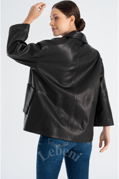 Genuine Leather Jacket Women Single Button Oversized Lambskin Leather Jacket - 3