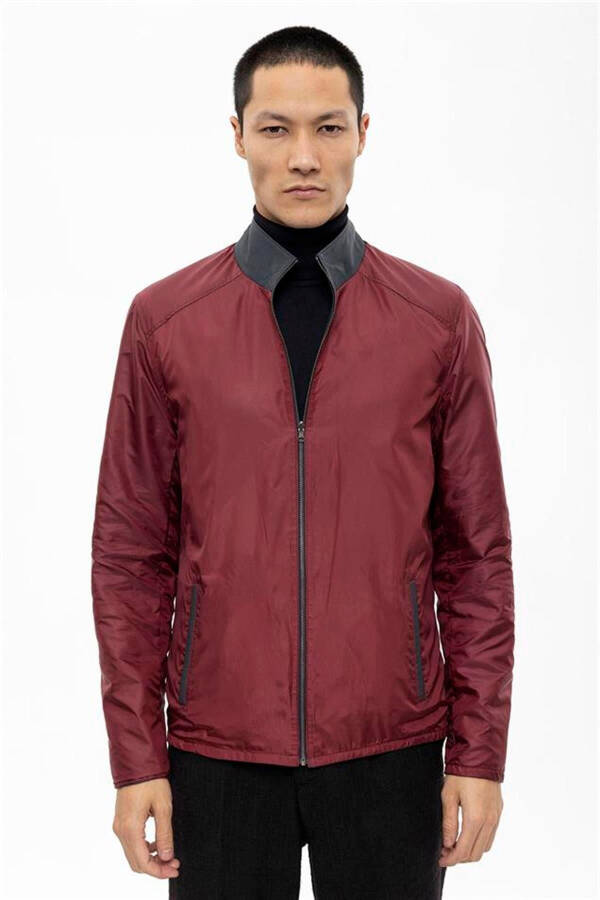 Genuine leather men's jacket, double-sided navy and burgundy color options. - 6