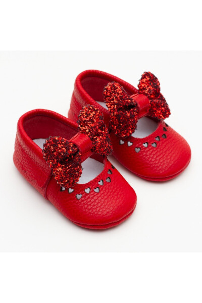 Genuine Leather Red Bow Slipper Moccasin Baby Girl Shoes - 1