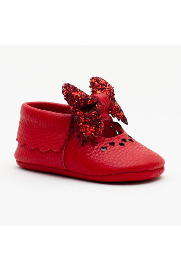 Genuine Leather Red Bow Slipper Moccasin Baby Girl Shoes - 3