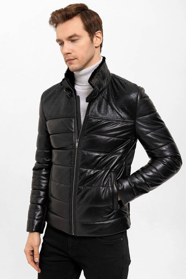 Genuine leather, short, lapel collar men's coat. - 2