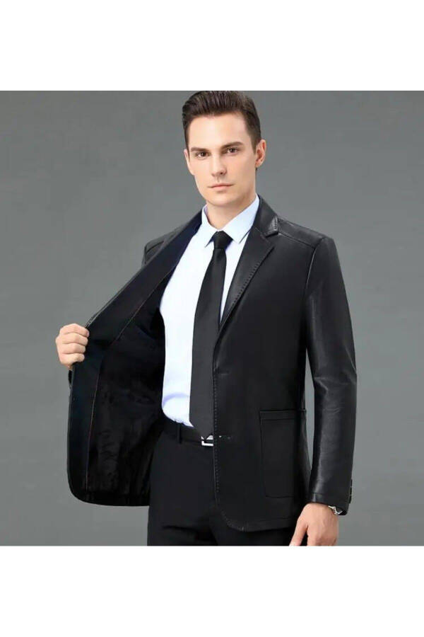 Genuine Leather Slim Fit Blazer Classic Jacket - 3