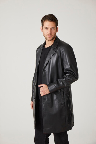 Genuine leather trench coat, black, with Tarkan buttons and lining. - 9