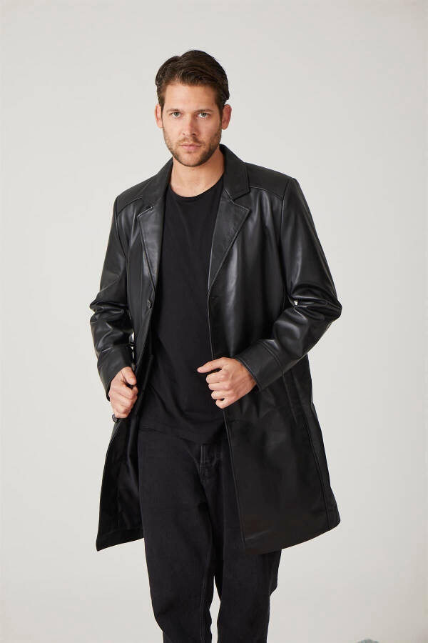 Genuine leather trench coat, black, with Tarkan buttons and lining. - 10