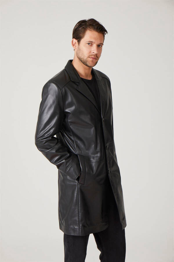 Genuine leather trench coat, black, with Tarkan buttons and lining. - 11