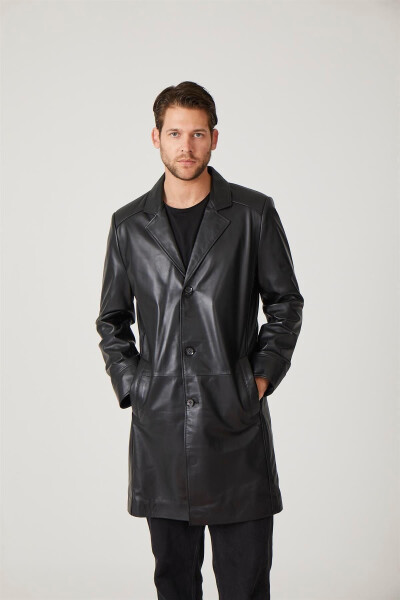 Genuine leather trench coat, black, with Tarkan buttons and lining. - 12