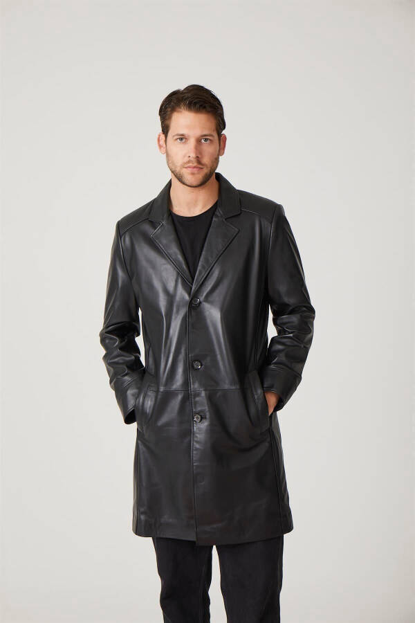 Genuine leather trench coat, black, with Tarkan buttons and lining. - 12