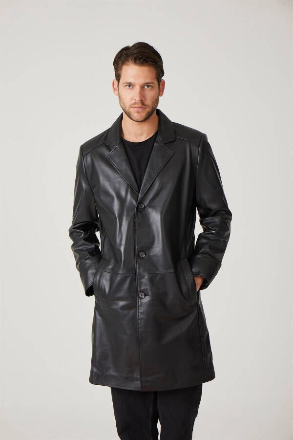 Genuine leather trench coat, black, with Tarkan buttons and lining. - 13