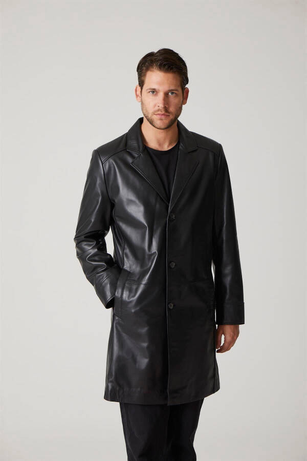 Genuine leather trench coat, black, with Tarkan buttons and lining. - 14