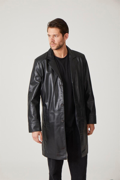 Genuine leather trench coat, black, with Tarkan buttons and lining. - 16