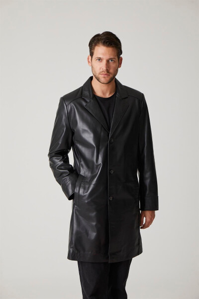 Genuine leather trench coat, black, with Tarkan buttons and lining. - 5