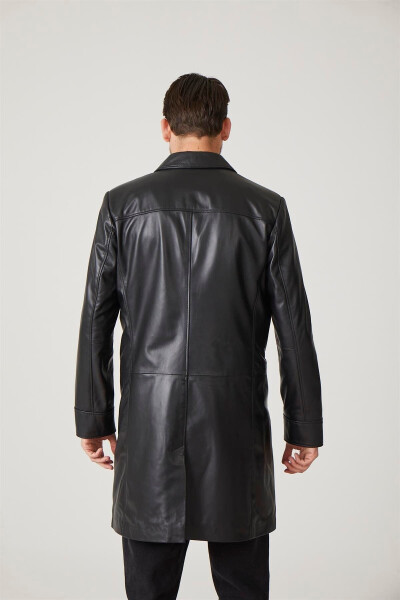 Genuine leather trench coat, black, with Tarkan buttons and lining. - 6