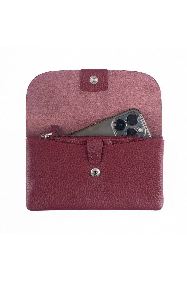 Genuine leather wallet bag with zipper, snap closure, card slots, perfect Mother's Day gift. - 2