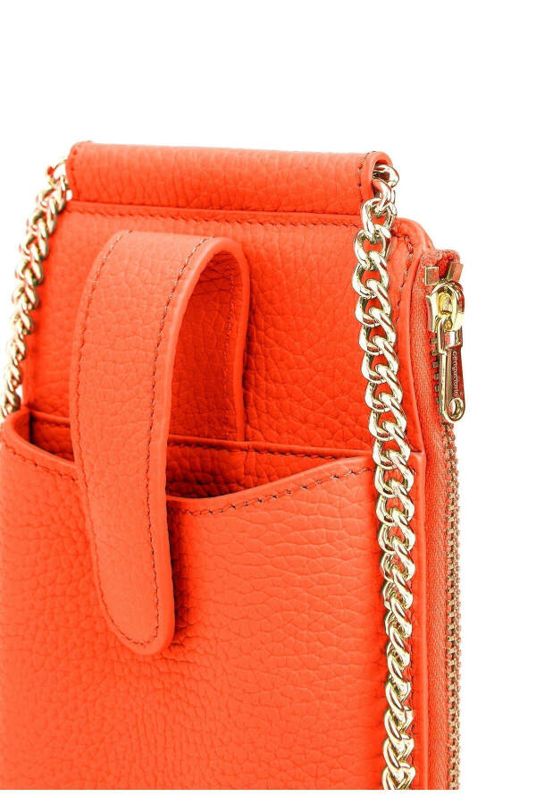 Genuine leather, zippered, gold chain strap women's wallet bag. - 4