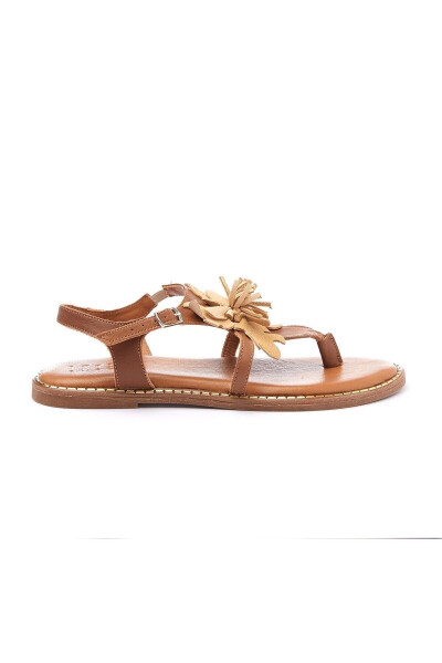 Genuine suede, flower-shaped toe post, coffee genuine leather ankle strap women's sandal. - 2