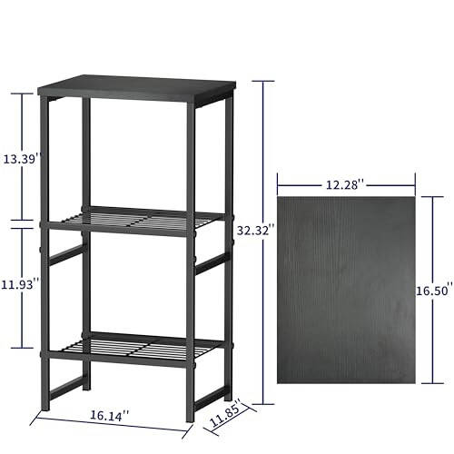 GEORIS Printer Stand Holder 3 Tier - Heavy Duty Metal Shelving Unit for Under Desk Printer Storage Office Organizer, Industrial Printer Side Table with Wood Desktop for Scanner Fax Machine Black - 4