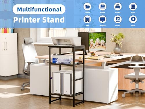 GEORIS Printer Stand Holder 3 Tier - Heavy Duty Metal Shelving Unit for Under Desk Printer Storage Office Organizer, Industrial Printer Side Table with Wood Desktop for Scanner Fax Machine Black - 6