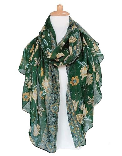 GERINLY Lightweight Scarves Fashion Flowers Print Women Cotton Wrap Scarf Head Shawl Summer Gift - 7