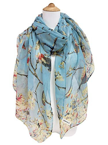 GERINLY Scarfs for Women Lightweight Floral Birds Print Cotton Scarves and Wraps for Summer Shawl - 2