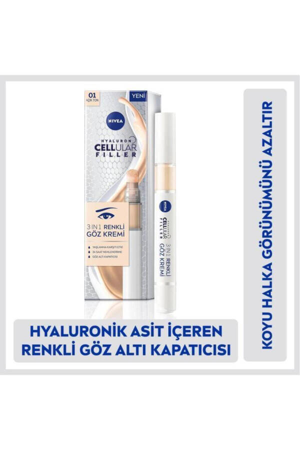 Gialuron Cellular Filler 3 ta 1 da Rangli Ochqir Tonli Ko'zga Mo'ljallangan Krem 4 ml, Ko'z Ostidan Yashirish Vositasi - 1