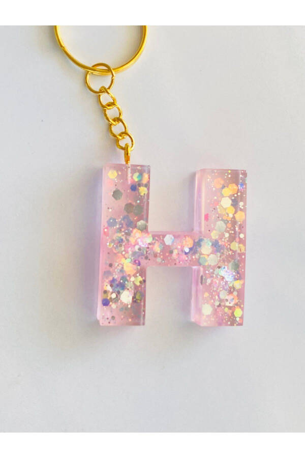 GIFT KEYCHAIN LIGHT PINK AND SPARKLY, SPARKLING H LETTER - 1