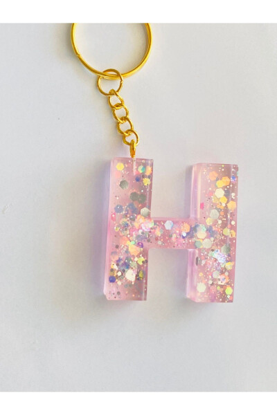 GIFT KEYCHAIN LIGHT PINK AND SPARKLY, SPARKLING H LETTER - 2