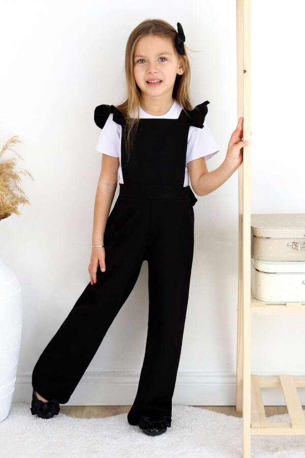 Girls Berlin Black Cotton Frilled Tie Detail Jumpsuit Salopette Buckle Set - 15