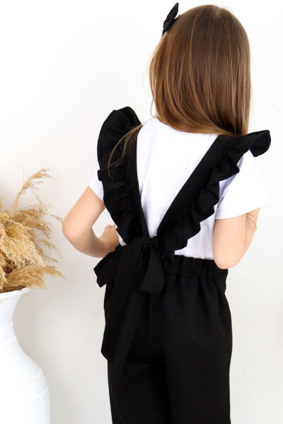 Girls Berlin Black Cotton Frilled Tie Detail Jumpsuit Salopette Buckle Set - 17