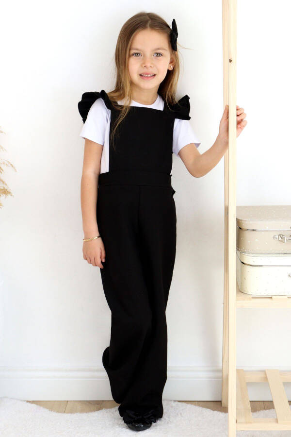 Girls Berlin Black Cotton Frilled Tie Detail Jumpsuit Salopette Buckle Set - 20