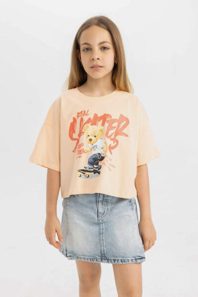 Girls' Bike Neck Printed Short Sleeve T-Shirt Salmon - 4