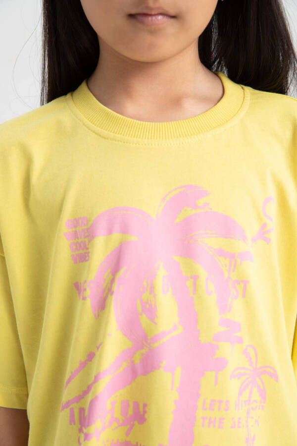 Girl's Bike Neck Printed Short Sleeve T-Shirt Yellow - 5