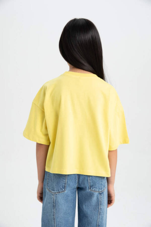 Girl's Bike Neck Printed Short Sleeve T-Shirt Yellow - 6