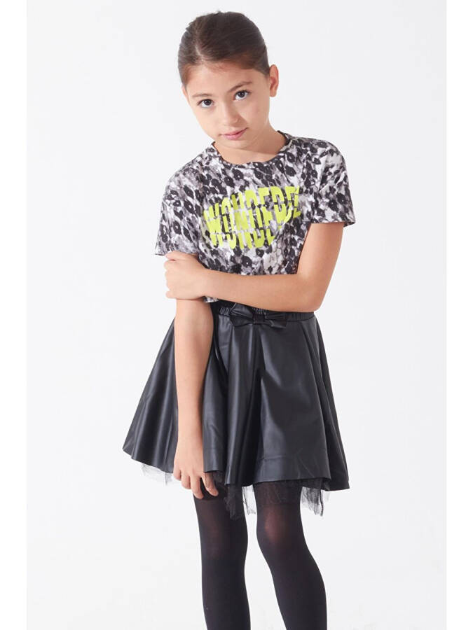 Girls Black Tulle Faux Leather Skirt 4-12 Years 13794 - 2