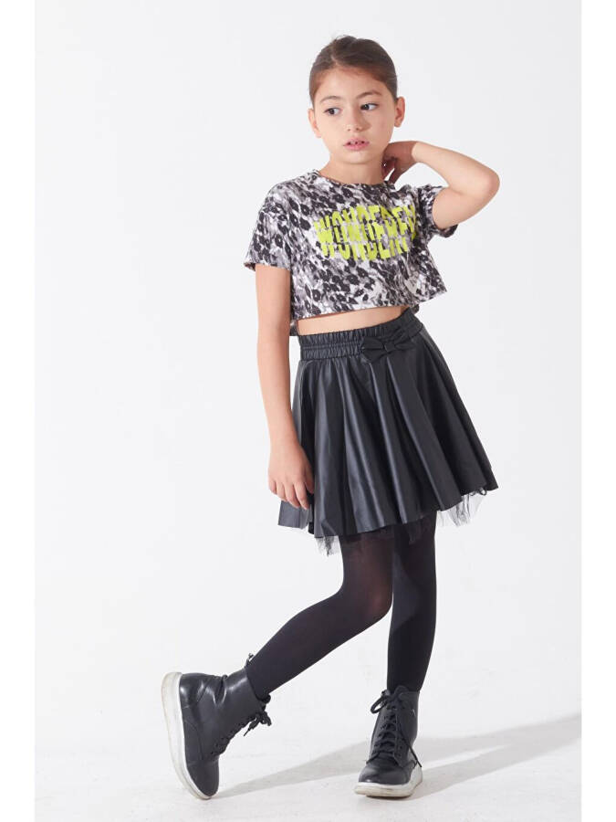 Girls Black Tulle Faux Leather Skirt 4-12 Years 13794 - 4